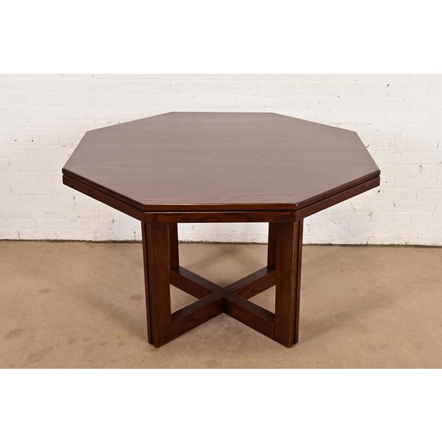 Frank Lloyd Wright Style Mid-Century Modern Oak X-Base Dining Table, Newly Refinished For Sale - Image 12 of 12