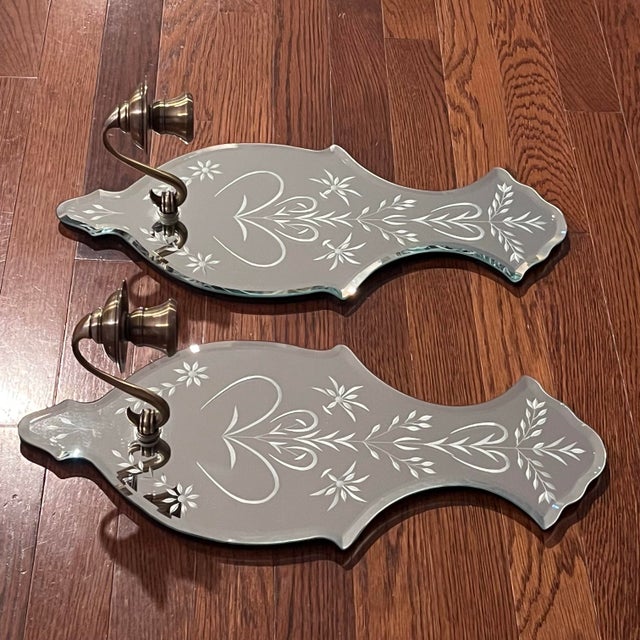 Late 20th Century Late 20th Century Modern Venetian Mirrored Wall Candle Sconces - Set of 2 For Sale - Image 5 of 12