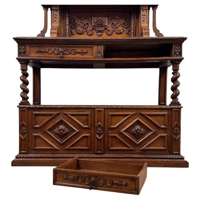 2000 - 2009 Antique English Golden Oak Sideboard with Barley Twist Supports, 1800s For Sale - Image 5 of 13