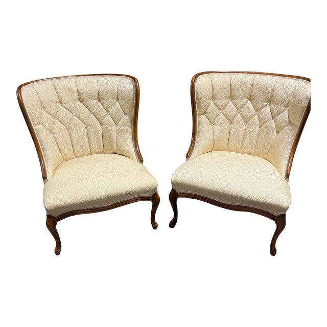 Pair of Antique Tufted Back Accent Chairs For Sale