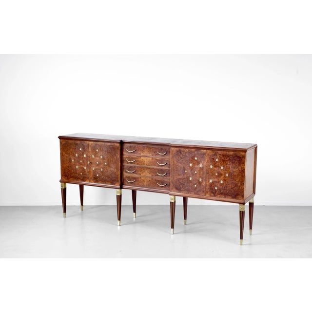 Mid-Century Modern Italian Art Deco Sideboard in Dark Walnut Burl and Brass, 1930s For Sale - Image 3 of 13