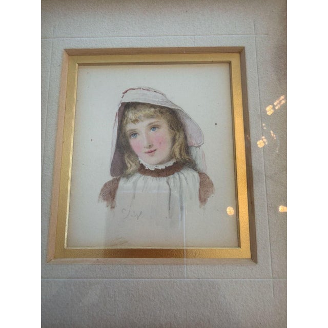 Antique watercolor portrait of Miss Juliana Willoughby, rendered after the famous work by George Romney. This elegant...
