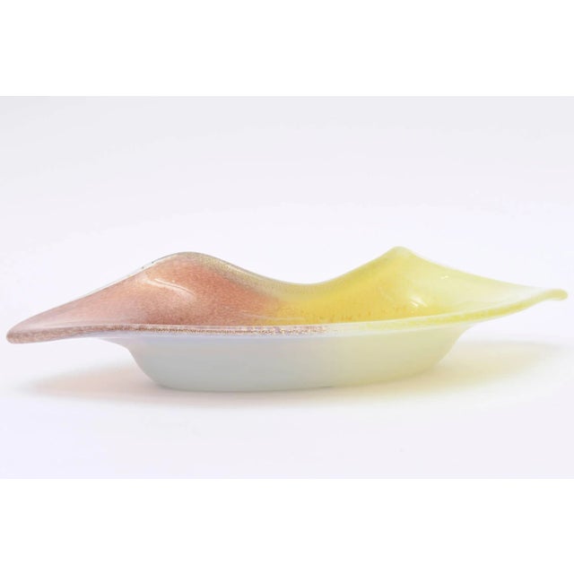 Mid-Century Modern Vintage Murano Seguso Large Sculptural Glass Bowl With Gold Aventurine Purple and Yellow For Sale - Image 3 of 11