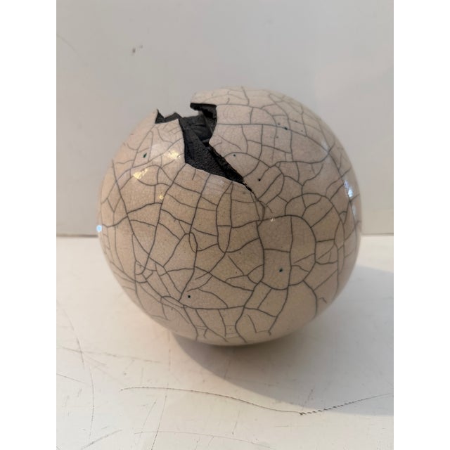 Black Vintage Michael Mick Raku Ceramic Sphere Sculpture For Sale - Image 8 of 9