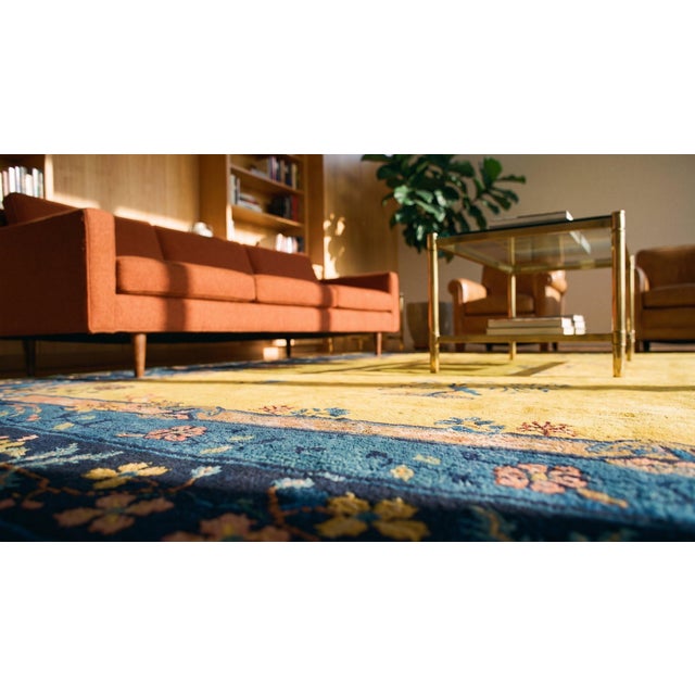 Dynamic Yellow-Saffron Background Color With Nice Floral Design Antique Chinese Art Deco Rug For Sale - Image 11 of 12
