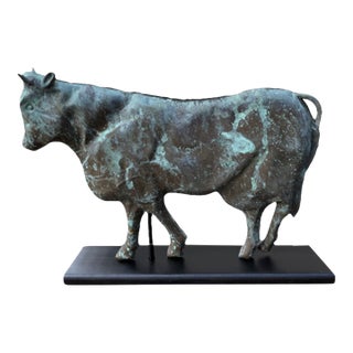 Antique 19th Century Copper Cow Weathervane Hand-Formed, Verdigris Patina, Folk Art For Sale