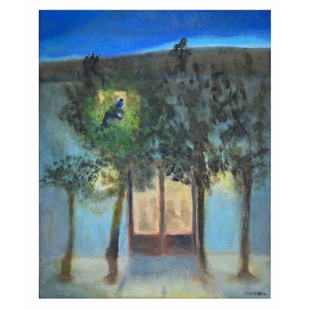 Roberto Cuccaro, The Entrance, Original Oil on Cardboard, 2000s For Sale - Image 4 of 4