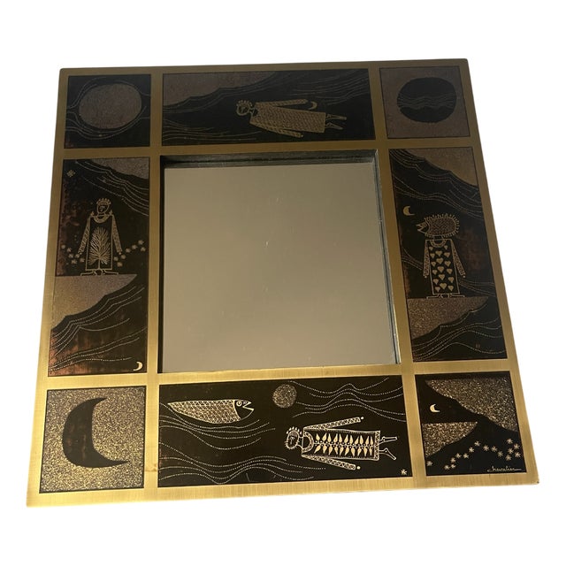 Etched Brass Miror by Jean-Pierre Charpentier, 1980s For Sale