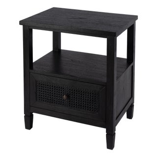 Flagstaff 25 in. W Rectangular Cane 1 Drawer Nightstand with Top Open Shelf, Black Cane For Sale