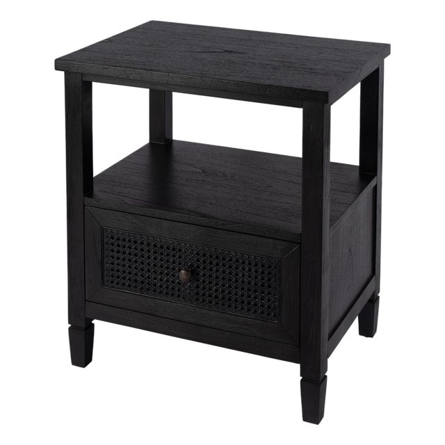 Flagstaff 25 in. W Rectangular Cane 1 Drawer Nightstand with Top Open Shelf, Black Cane For Sale