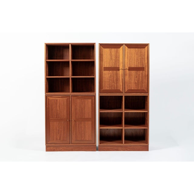 This vintage mid century Danish modern modular cabinet and shelf set in the style of Christian Hvidt is circa 1980. The...