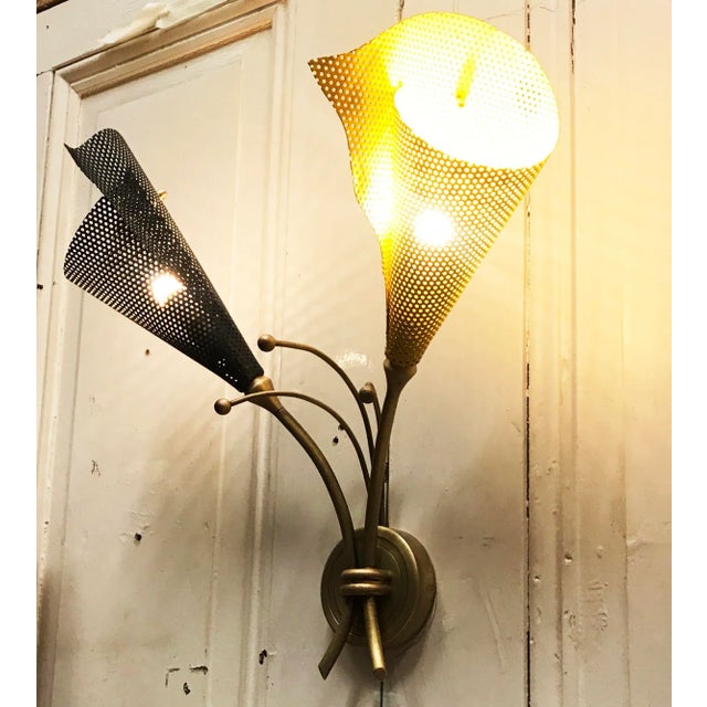 Perforated Iron & Brass Sconce, 1950s For Sale - Image 10 of 18