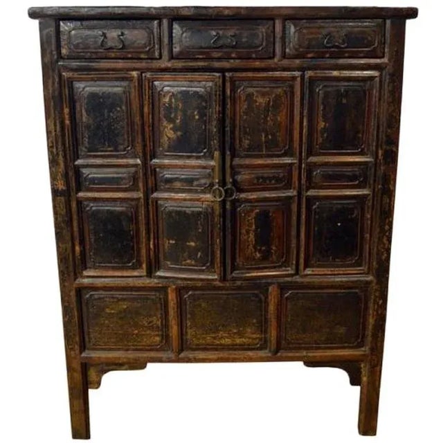 Wood Antique Brown Lacquered Chinese Cabinet With Doors and Drawers From the 1800s For Sale - Image 7 of 7