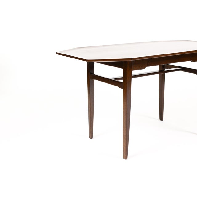 Mid Century Vintage Mahogany Writing Desk — Edward Wormley for Dunbar — Octagonal Top For Sale - Image 9 of 11