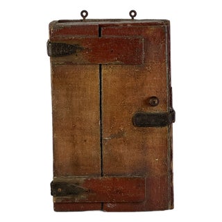 Early 19th C. Americana Primitive Small Handmade Wall Cupboard With Leather Straps Hinges & Latch For Sale