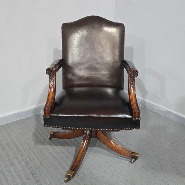 Mahogany Swivel Office Desk Chair, 1920 For Sale - Image 4 of 15