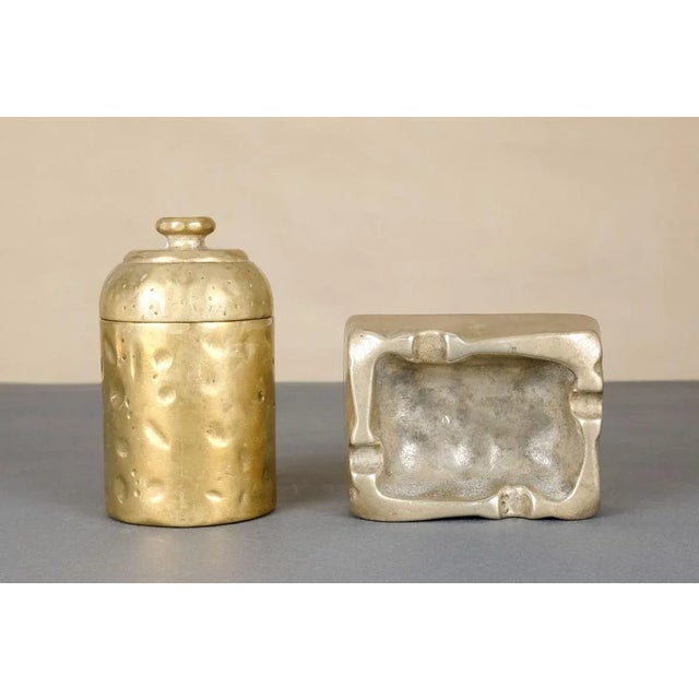 The piece is hallmarked. dimensions: lidded box: h 12 6.5 cm, diameter cm ashtray: 3.5 cm h, b 7.5 cm, 10 cm l