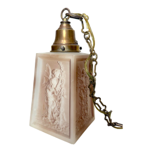 Antique Art Deco Case Glass Fairy Brass Hanging Ceiling Chandelier Pendant Lamp