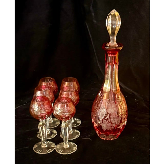 Small Nachtmann Traube Cranberry Brandy Decanter Set - 7 pcs For Sale - Image 11 of 12