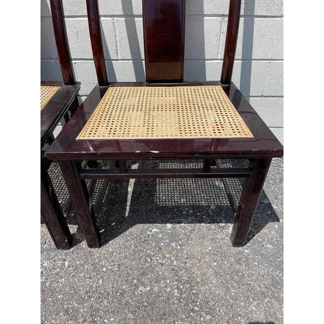 5pc Vintage Asian Dining Set Wood Cane Chinoiserie Kitchen Furniture For Sale - Image 9 of 10