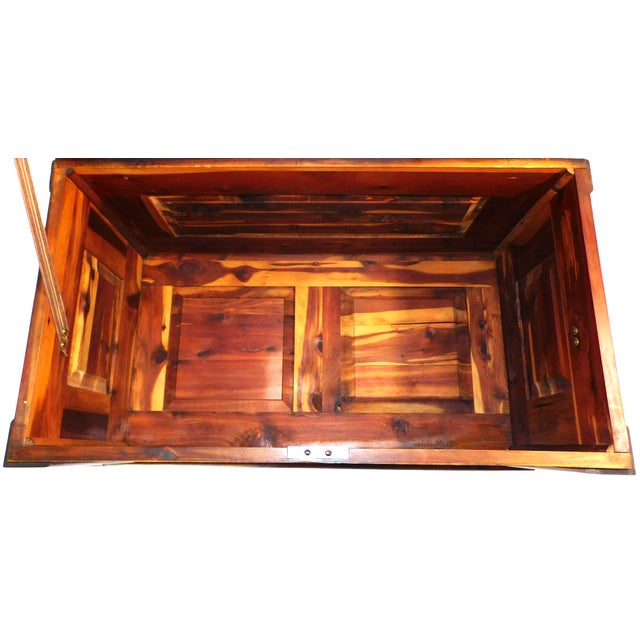 Vintage Rustic Country Farmhouse Cedar Lined Trunk With Caster Wheels For Sale - Image 10 of 13