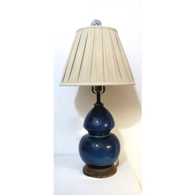 1960s 1960s Midnight Blue Double Gourd Vintage Ceramic Lamp For Sale - Image 5 of 13