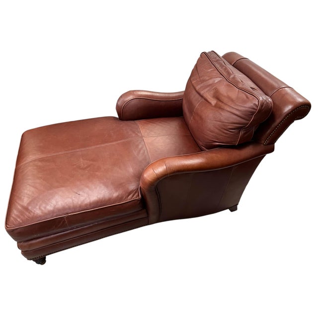 English Classic Leather Chaise Lounge For Sale - Image 3 of 16