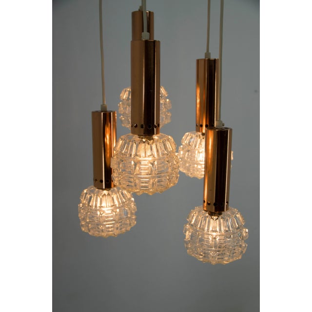 Mid-Century Copper & Glass Chandelier, 1970s For Sale - Image 4 of 6