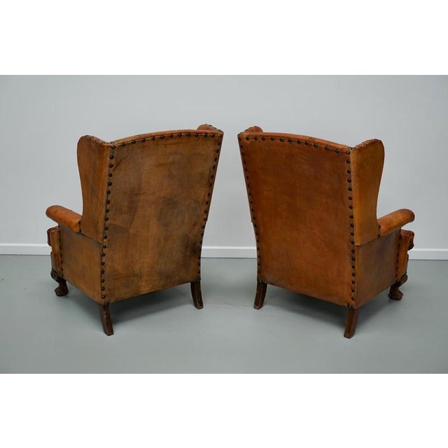Dutch Cognac Leather Wingback Club Chairs, Set of 2 For Sale - Image 17 of 18