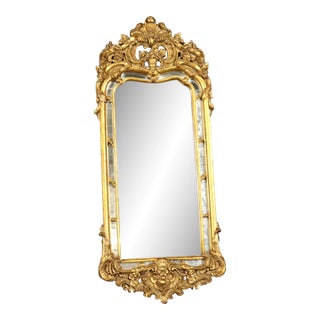 Beautiful Decorative French Louis XV Style Narrow Gilded Mirror For Sale