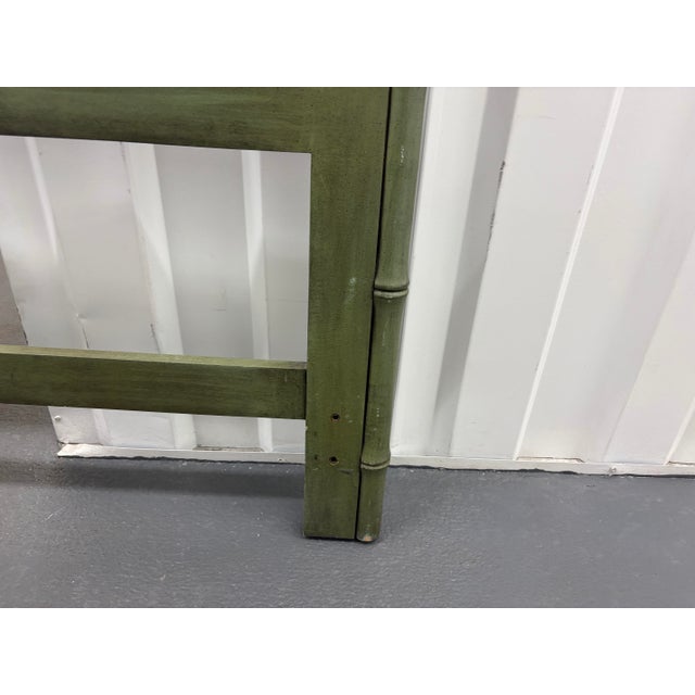 Cabin Pair 1960s Ficks Reed Attributed Twin Headboards Original Green Speckle Painted Rattan For Sale - Image 3 of 12