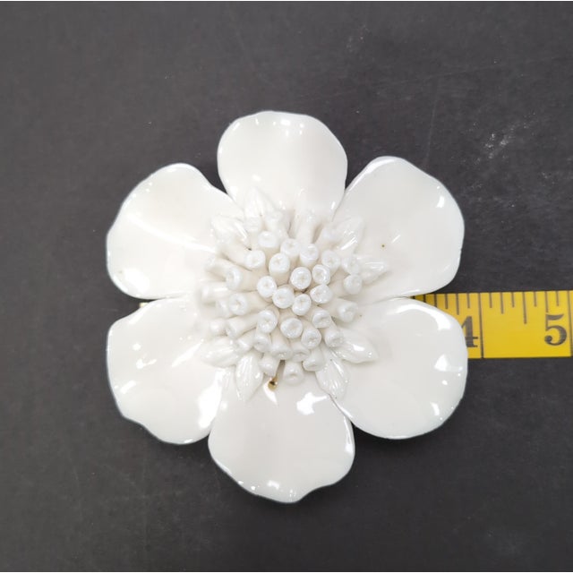 3d Ceramic Porcelain Flower Wall Decor Set - 5 Piece Mixed Floral Wall Hangings Peony Rose Daisy White For Sale - Image 9 of 12