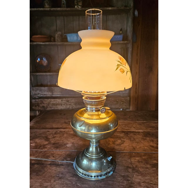 Late 19th Century Late 19th Century Bradley and Hubbard Lamp With Original Hand Painted Shade For Sale - Image 5 of 17