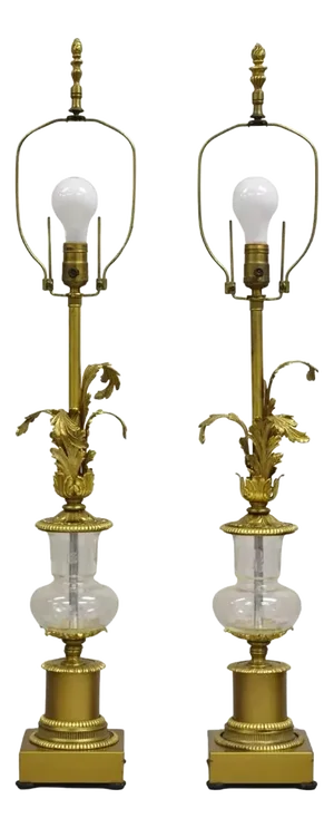 Vintage French Louis XV Style Brass & Crystal Urn Table Lamps - A Pair