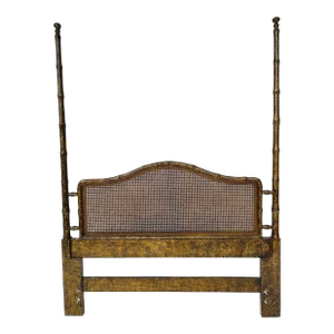 1980s Vintage Hollywood Regency Style Faux Bamboo / Cane Queen Size Headboard
