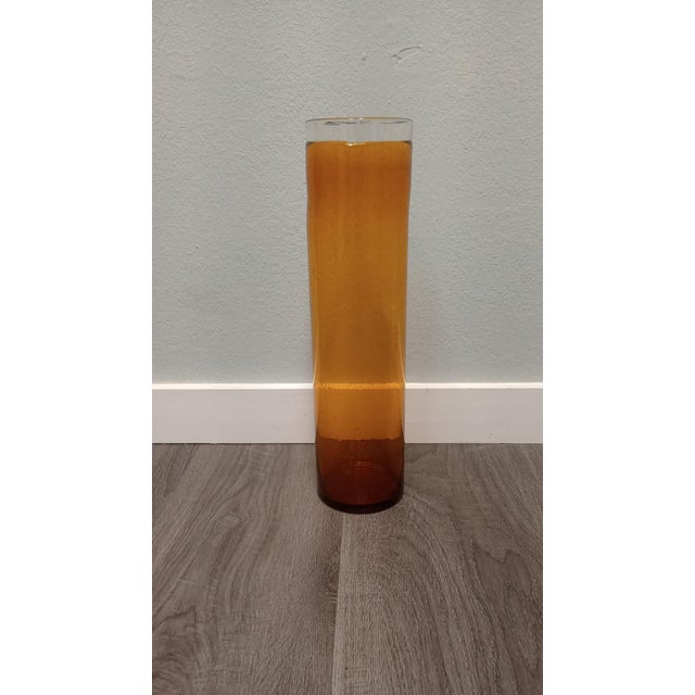 Mid 20th Century Tall Amber Glass Cylinder Vase For Sale - Image 4 of 4