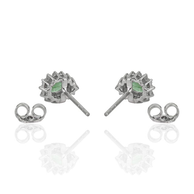 Metal Vintage Style Natural Pear Emerald & Diamond Halo Stud Earrings in 925 Silver 2 Pieces For Sale - Image 7 of 12