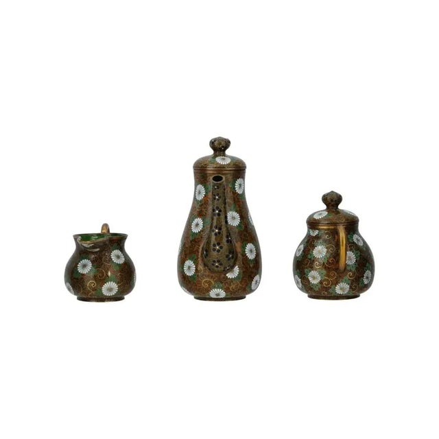 Late 19th Century Antique Japanese Cloisonne Enamel Gold Stone Coffee Set- 3 Pieces For Sale - Image 5 of 10