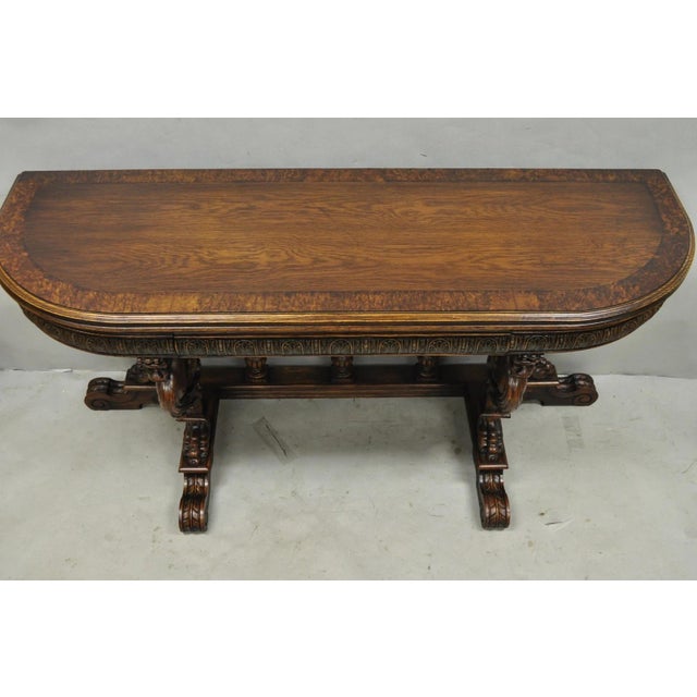 Early 20th Century Antique Italian Renaissance Figural Carved Griffin Oak Flip Top Library Table For Sale - Image 5 of 18