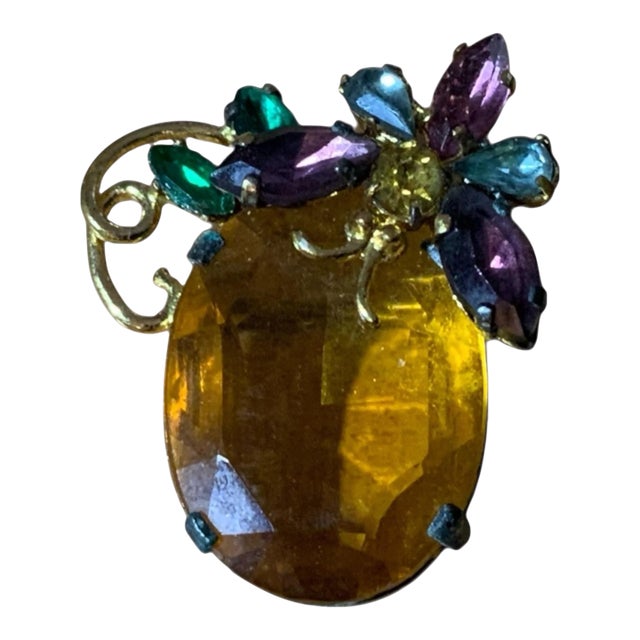 Signed Czecho Czechoslovakian Figural Butterfly Rhinestone Brooch For Sale