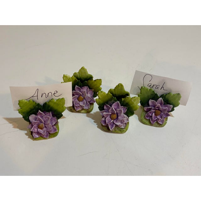 Dresden Porcelain Vintage German Porcelain Flower Place Card Holders - Set of 9 For Sale - Image 4 of 11