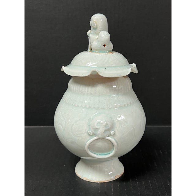 Late 20th Century Chinese Art Light Celadon Porcelain Covered Jar For Sale In New York - Image 6 of 11