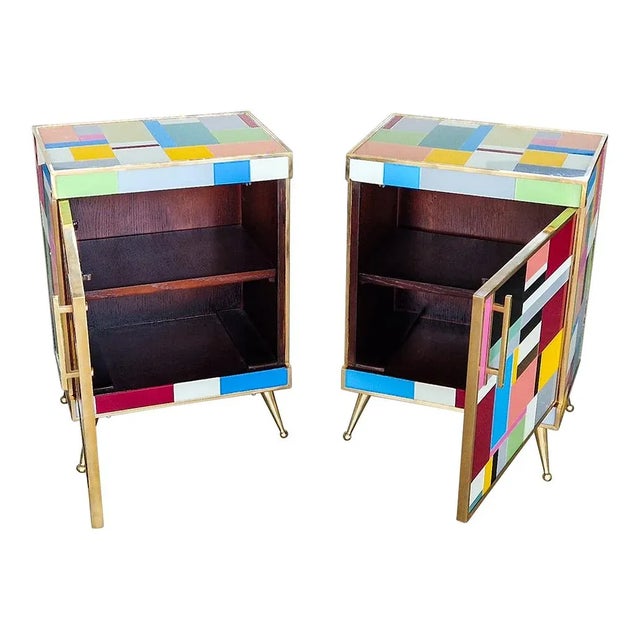 Bedside Tables in Wood and Murano Glass, 1980s, Set of 2 For Sale - Image 9 of 11