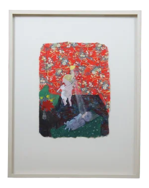 Stavit Allweis "Bunnies" Surrealist Dreamscape Painting on Paper, 1996