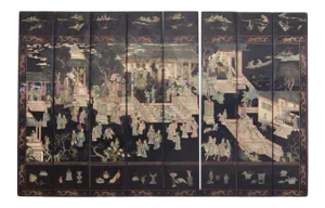 Gracie Studio Ming Style Lacquered Eight Panel Coromandel Screen