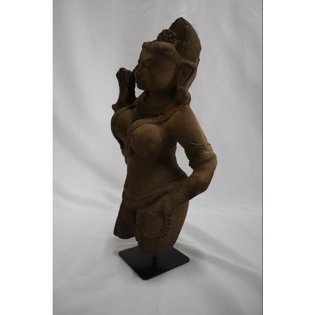 Indian Hindu Celestial Beauty (Surasundari or Aspara) Antique Indian Statue on Stand For Sale - Image 3 of 11