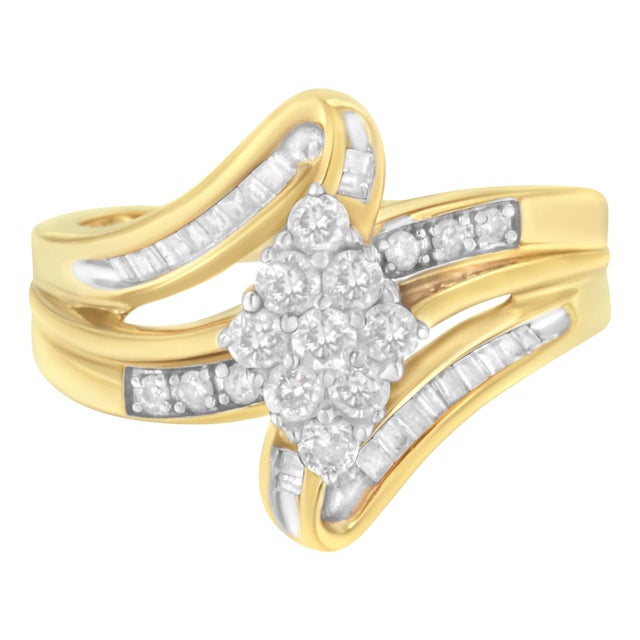 10K Yellow Gold 1/2 cttw Diamond Cluster Cocktail Ring (J-K Clarity, I1-I2 Color) - Size 6 For Sale