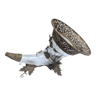 1970s Crystal and Bronze Vine Cornucopia For Sale