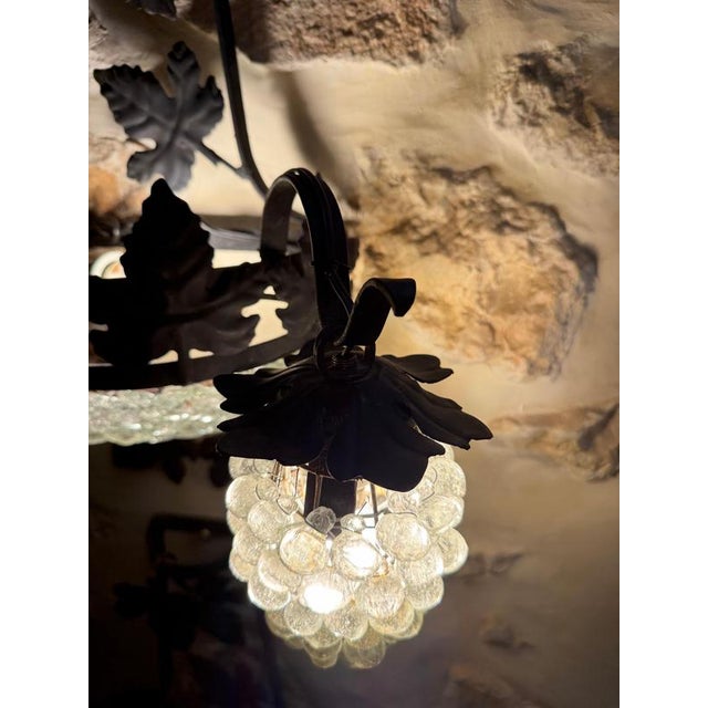 Metal Venetian Wrought Iron and Murano Glass Grape-Cluster Wall Sconces, Italy, 1940s, Set of 2 For Sale - Image 7 of 11