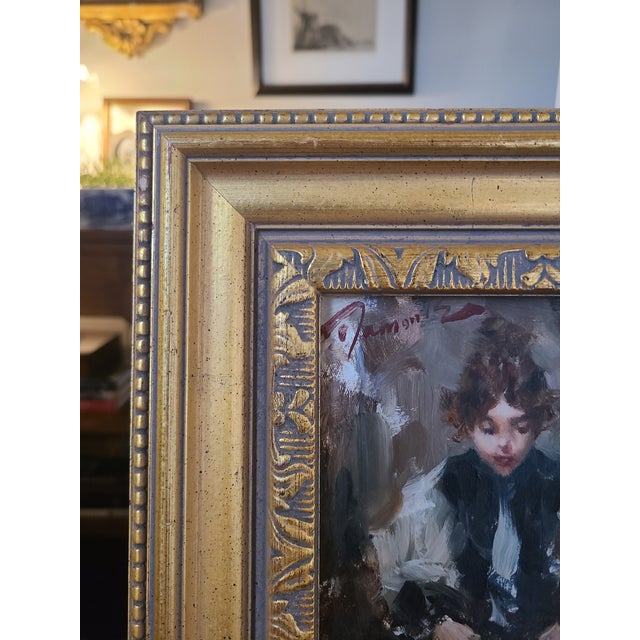 Wood Ramon Kelley Oil Painting Portrait of a Young Girl in a Victorian Dress For Sale - Image 7 of 11